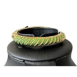 Lilly Pulitzer Ms. Bo Bangles Grasshopper Green Stone Gold Tone Hinged Bracelet